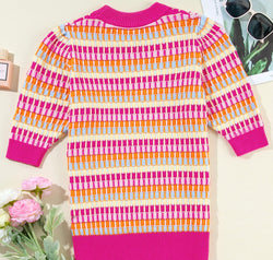 Contrast Round Neck Half Sleeve Knit Top