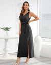 Slit Surplice Tie Waist Sleeveless Dress