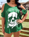 Plus Size Skeleton Graphic Round Neck Cold Shoulder T-Shirt