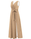 Slit Surplice Tie Waist Sleeveless Dress