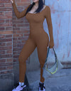 Ribbed Square Neck Long Sleeve Jumpsuit