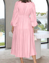 Deep V-Neck Balloon Sleeve Plain Maxi Dress