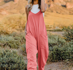 Double Take Full Size Sleeveless V-Neck Pocketed Jumpsuit