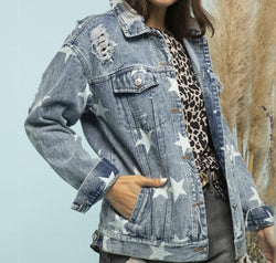 Star Distressed Denim Shacket