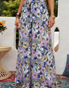 Floral Tie Belt Wide Leg Pants