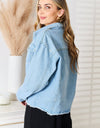 Double Take Dropped Shoulder Raw Hem Denim Jacket