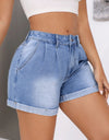 Rolled Hem Mid-Rise Waist Denim Shorts