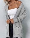 Rib-Knit Open Front Pocketed Cardigan