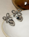 Stainless Steel Bow & Heart Drop Earrings