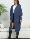 Lantern Sleeve Open Front Pocketed Cardigan